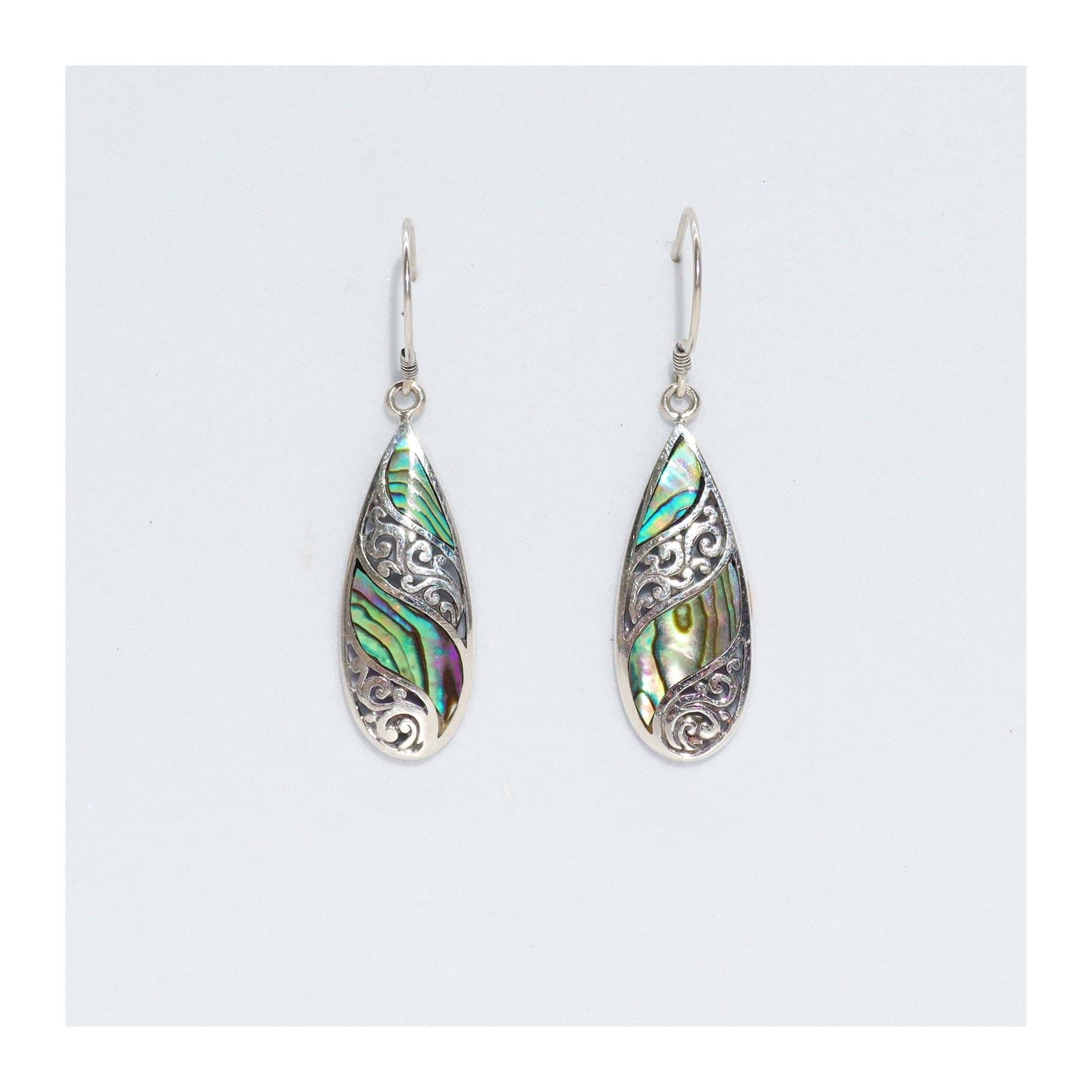 Long teardrop abalone shell and silver earrings