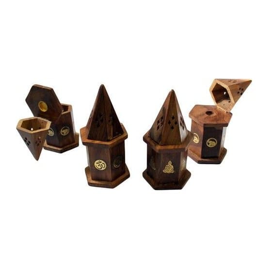 Mango wood pyramid mini incense house