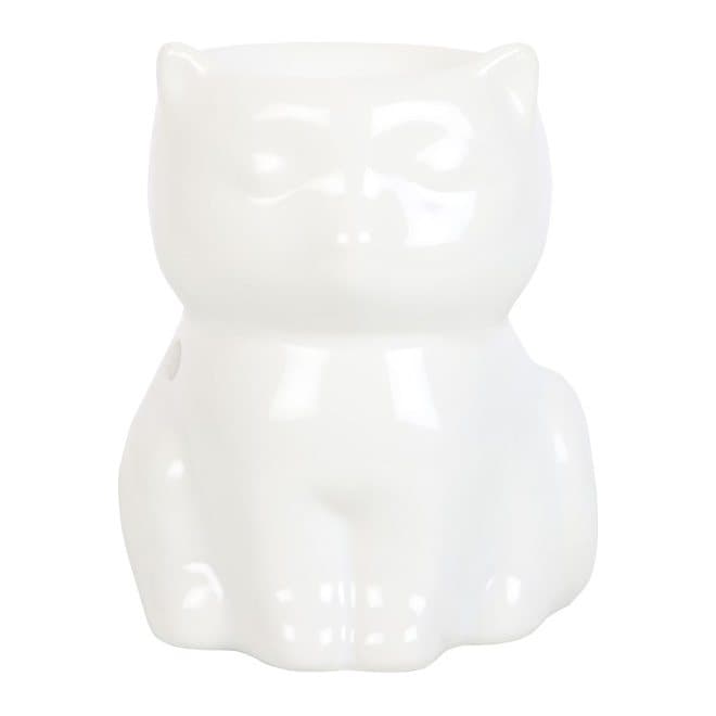 Shiny white ceramic cat oil burner