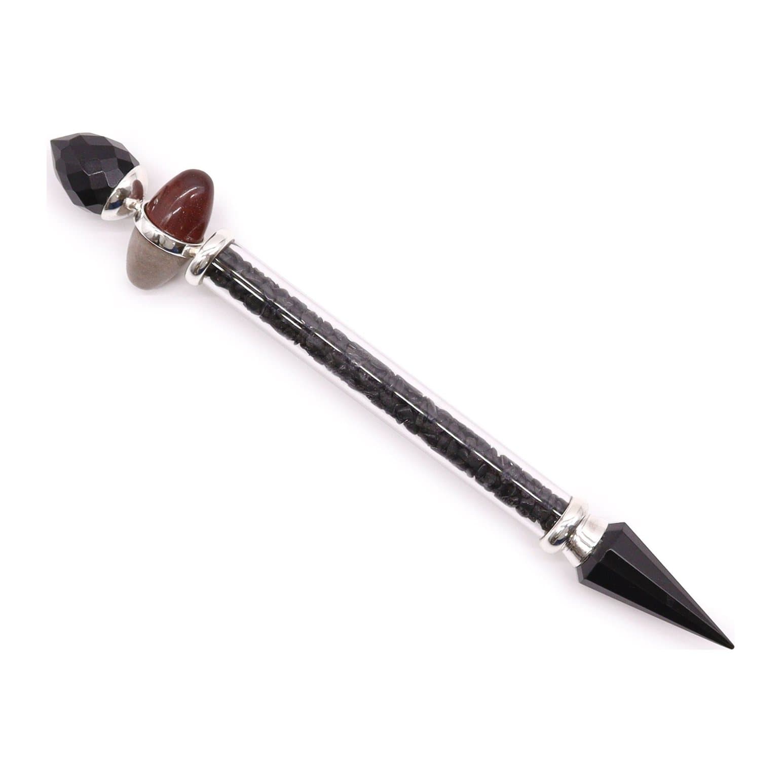 Gemstone wand with shiva lingam, black tourmaline and agate