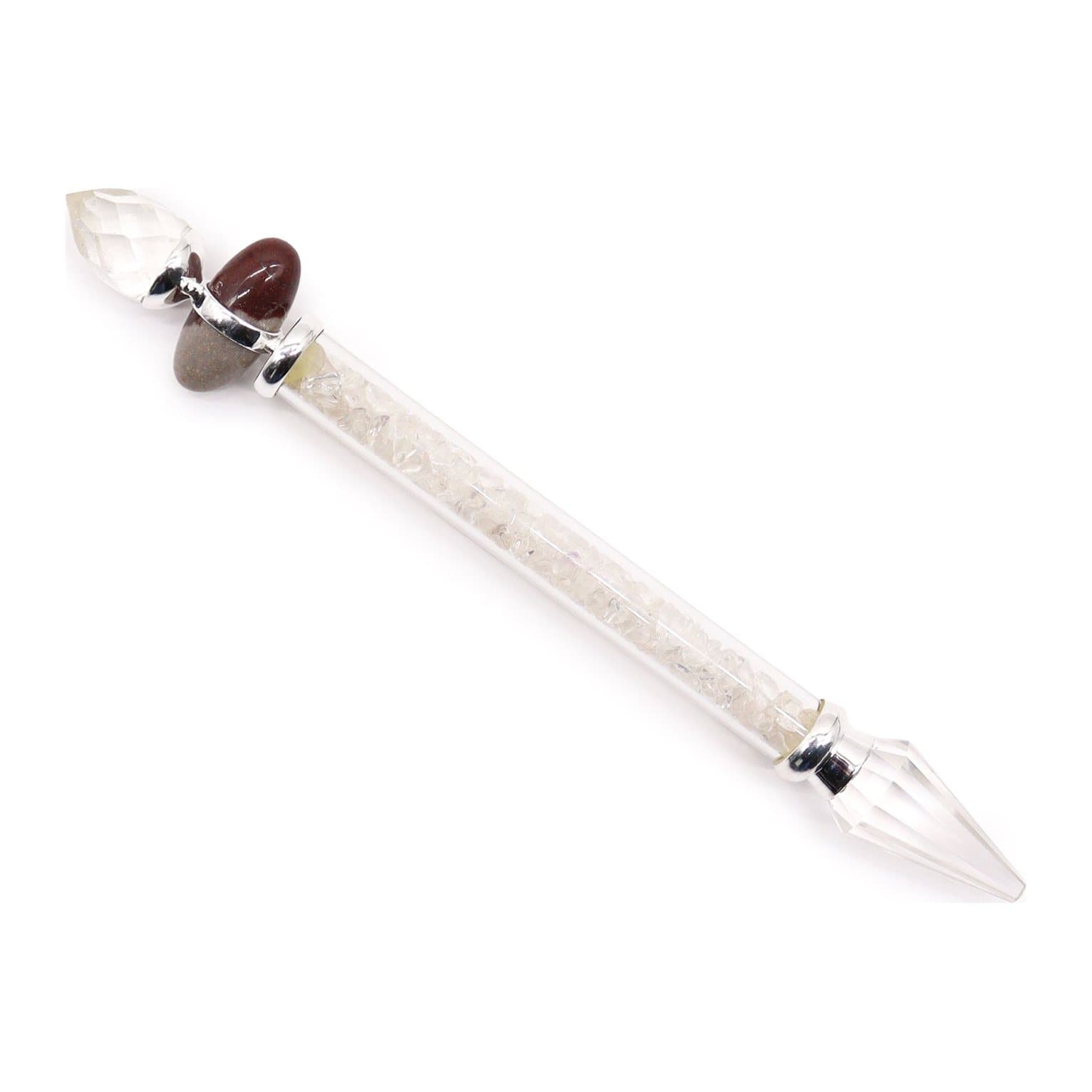 Slim Shiva lingam and rock quartz gemstone wand, 19.5 cm long