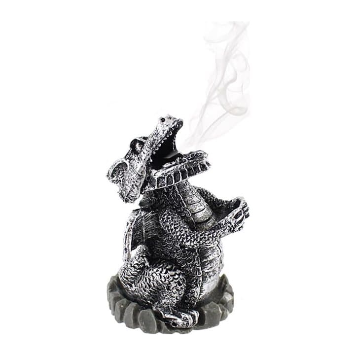 Silver coloured resin dragon incense cone holder