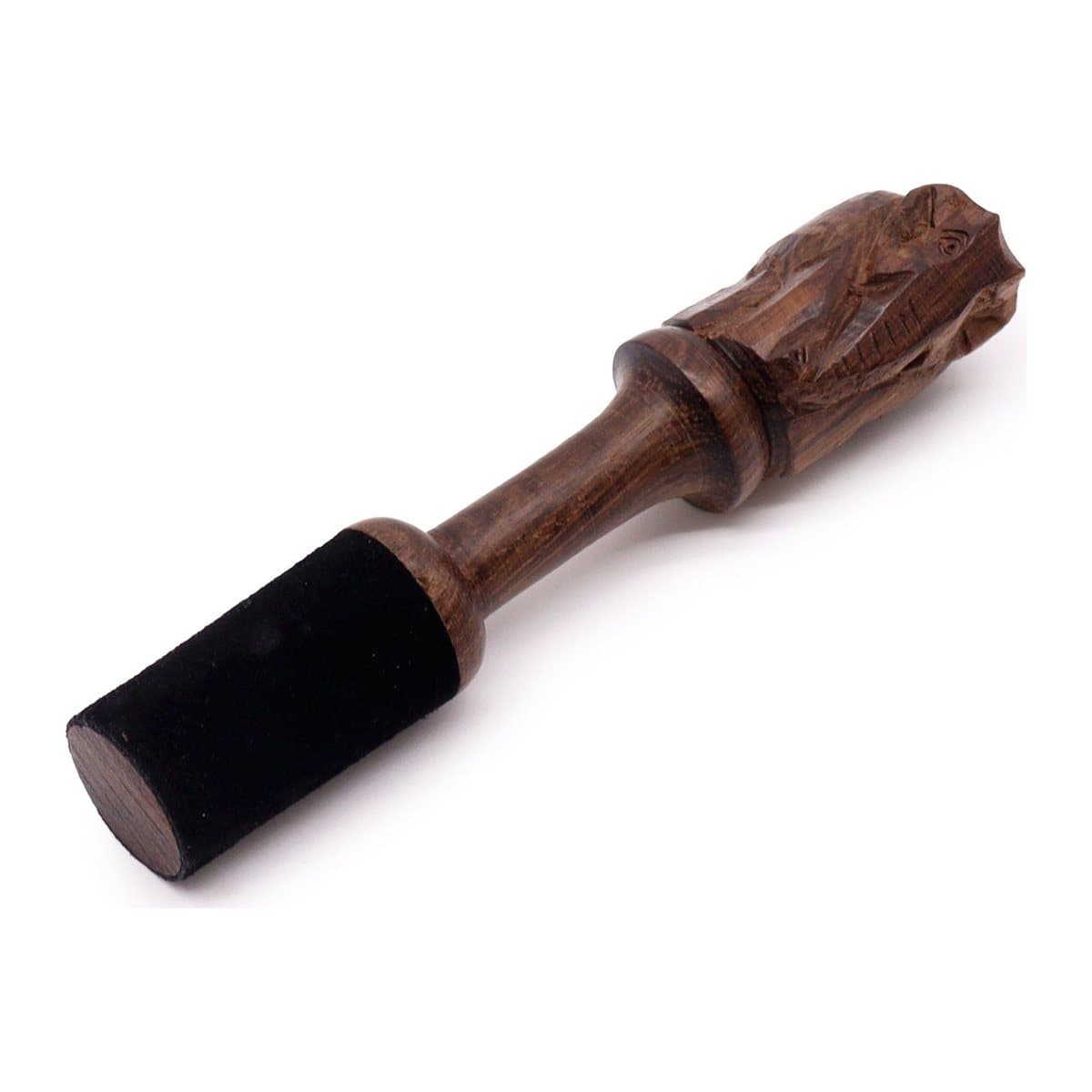 Wooden singing bowl striker, 14 cm, with an elephant carving
