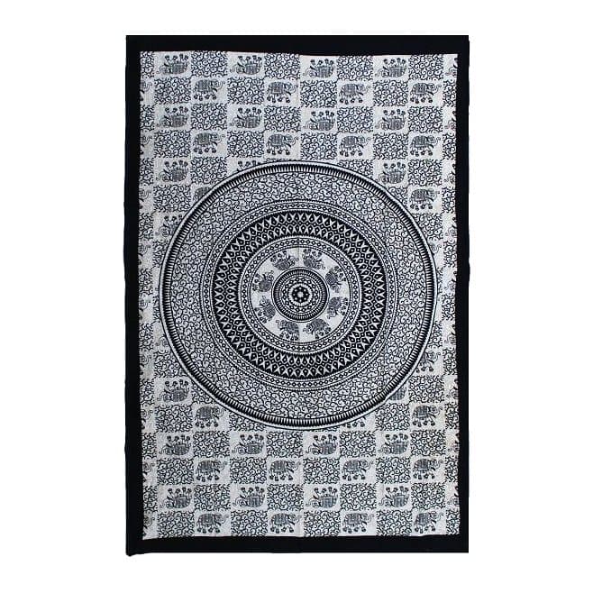 Cotton bedspread with a mono elephant mandala design