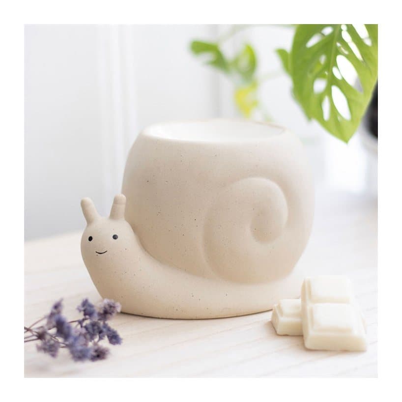 Ceramic snail oil burner in neutral stone colour