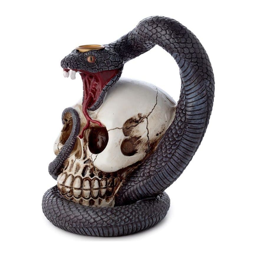 Resin backflow incense burner with a snake and skull design