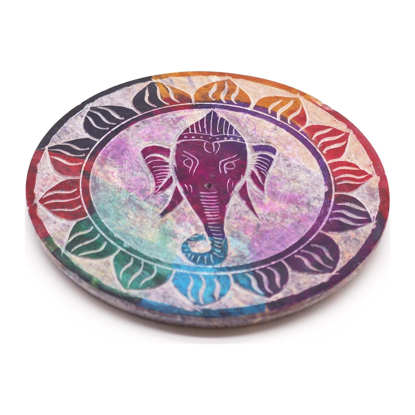 Soapstone disc incense holder with a Ganesha design