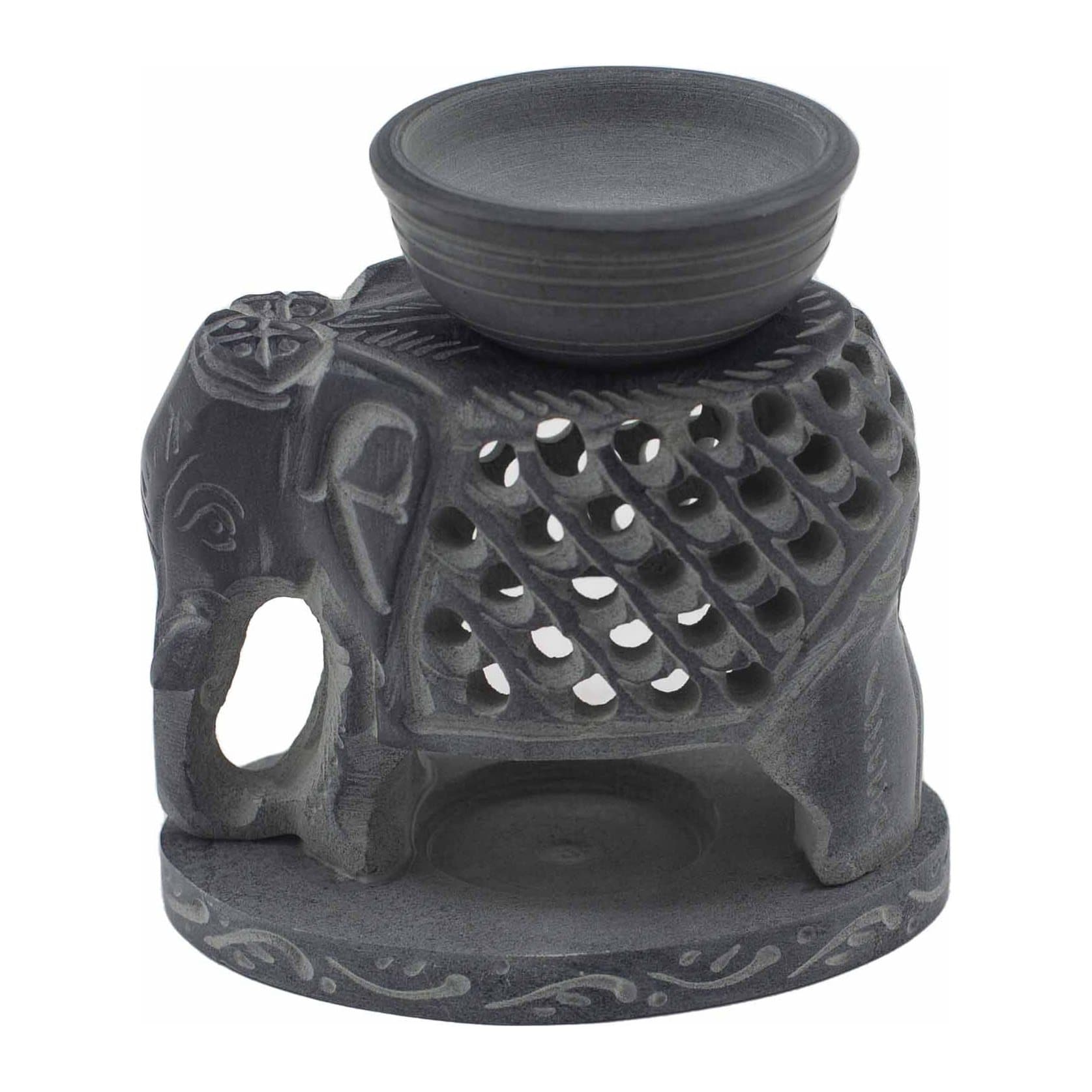 Soapstone oil burner carved as a standing elephant