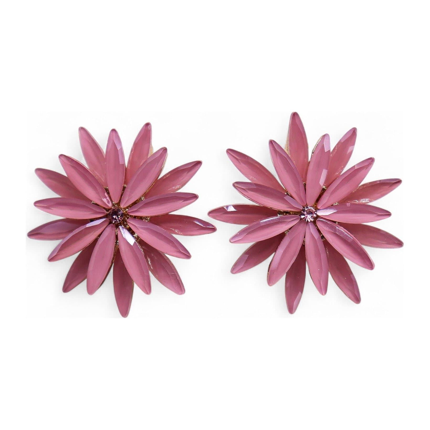 Soft pink vintage glass flower earrings in stainless steel