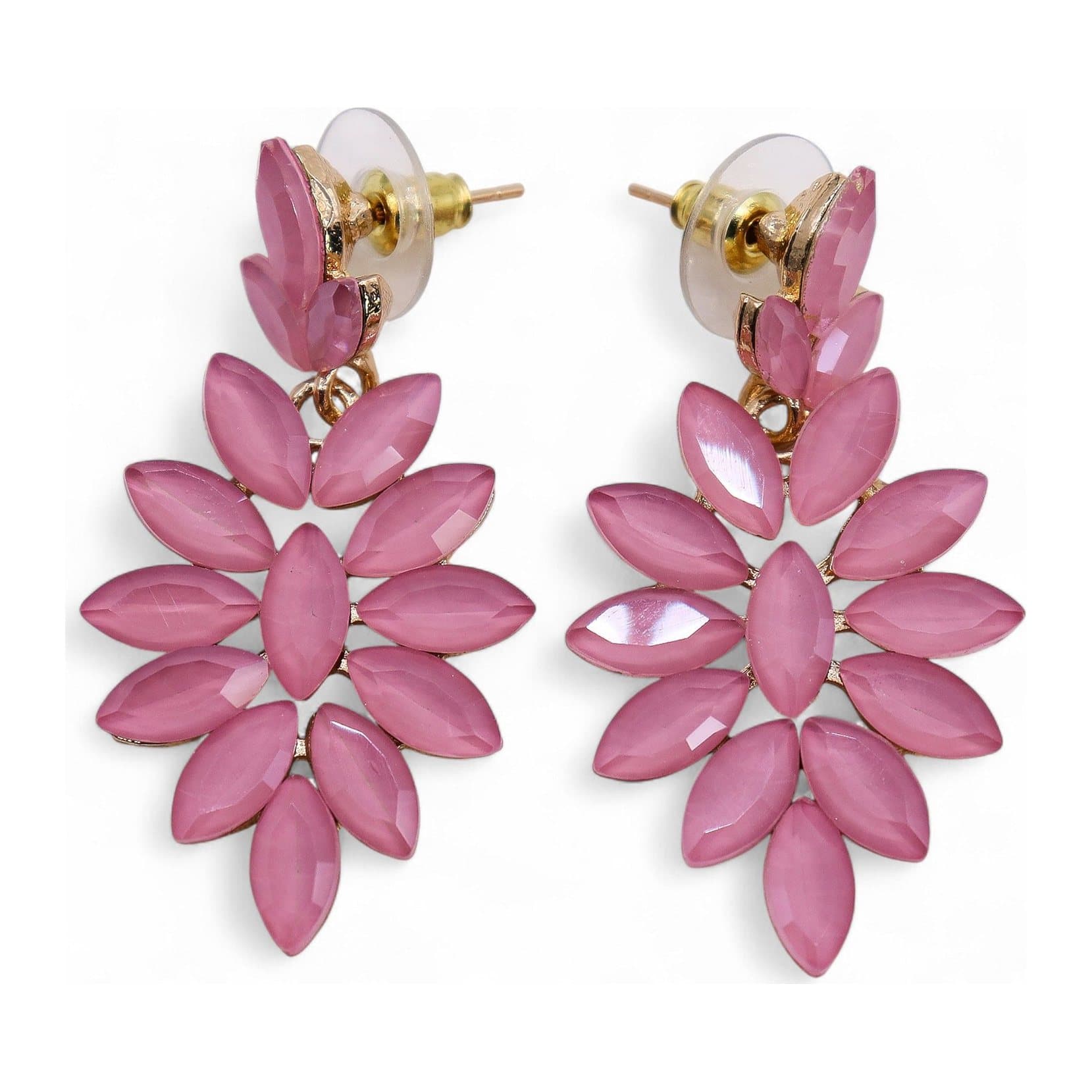 Pair of soft pink vintage glass long drop earrings
