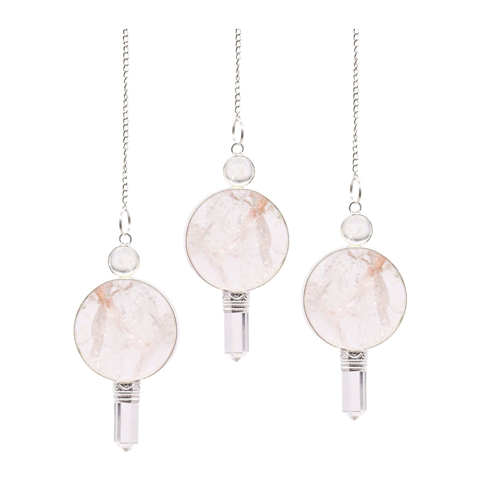 Crystal pendulum with clear point, small sphere and large round stone