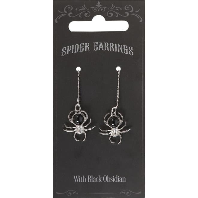 Spider threader earrings with black obsidian details
