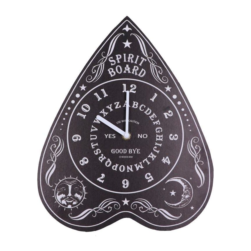 Clock shaped like a planchette with an ornate gothic design