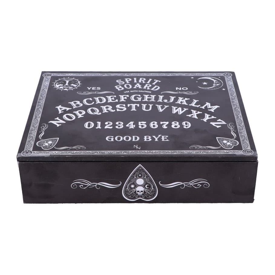 Black and white spirit board jewellery box with baroque borders and planchettes