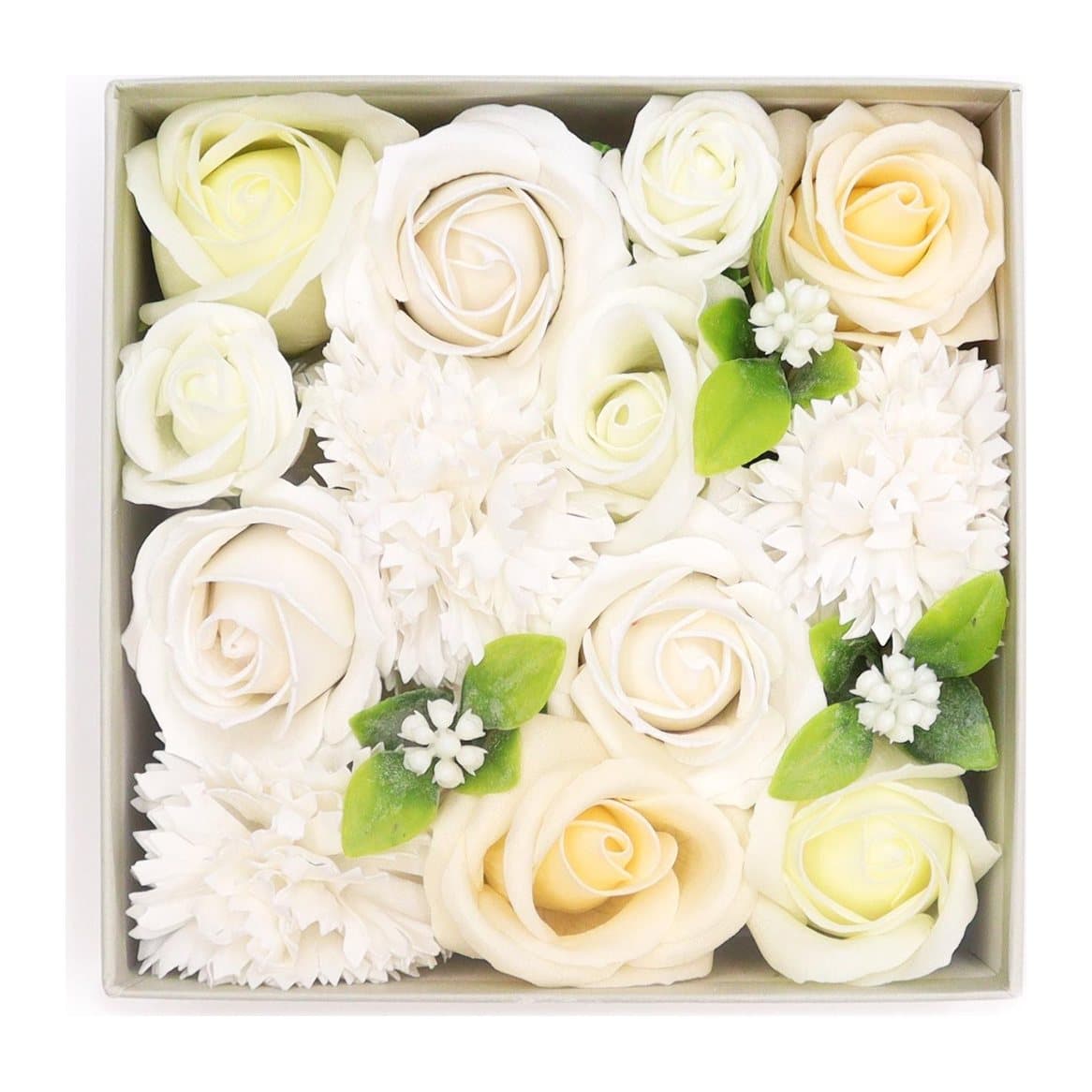 White and ivory soap flowers in a Wedding Blessings gift box