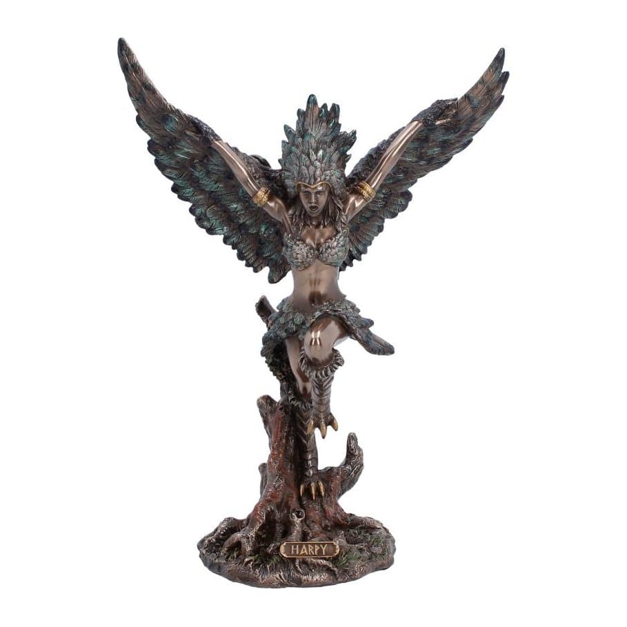 Harpy figurine with wings spread wide in bronze-like colouring