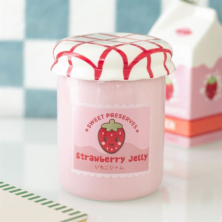 Ceramic strawberry jelly jar oil burner and wax warmer with lid