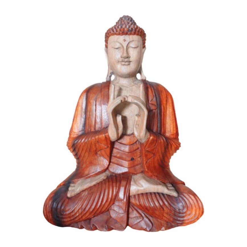 Hand carved Suar wood Buddha statue, 60 cm, two hands design