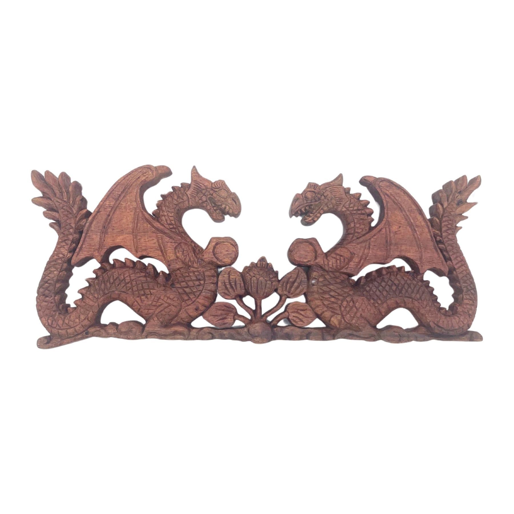 Hand-carved Suar wood dragon carving with detailed dragon design