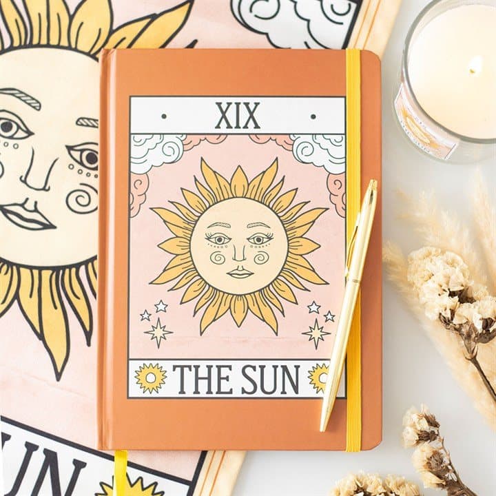 A5 notebook with a vintage The Sun tarot card cover