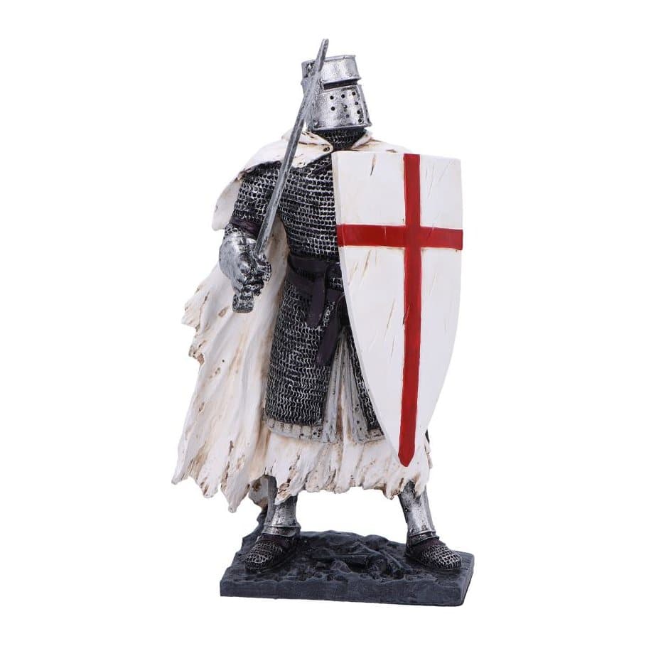 Hand-painted resin Templar knight figurine with white mantle and red cross