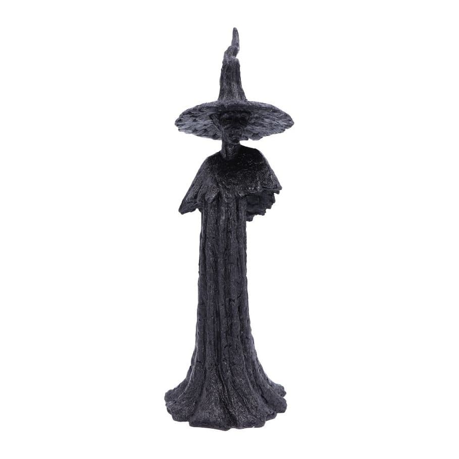 Black glittered forest witch figure shaped like an aged tree
