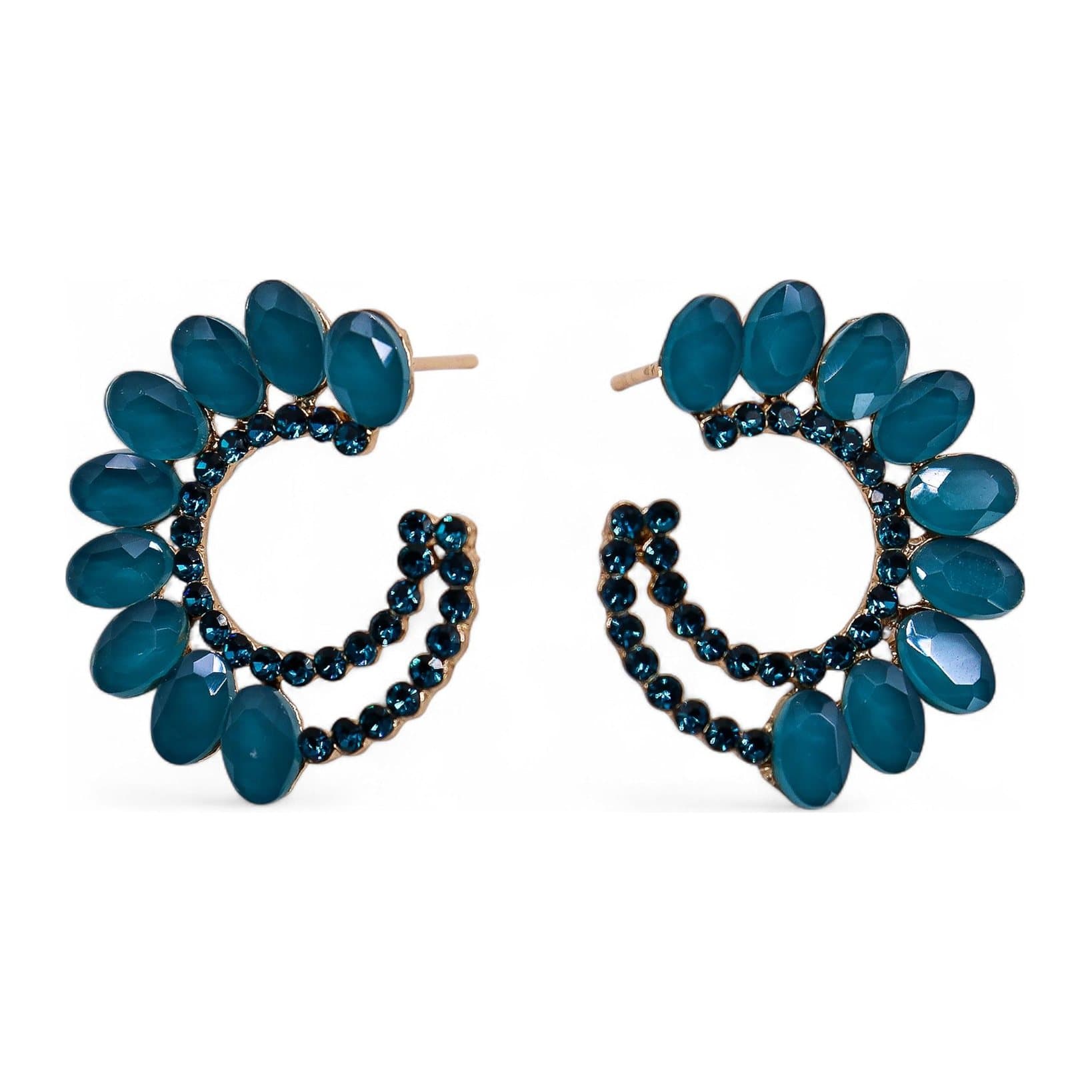 Teal green vintage glass loop earrings in stainless steel