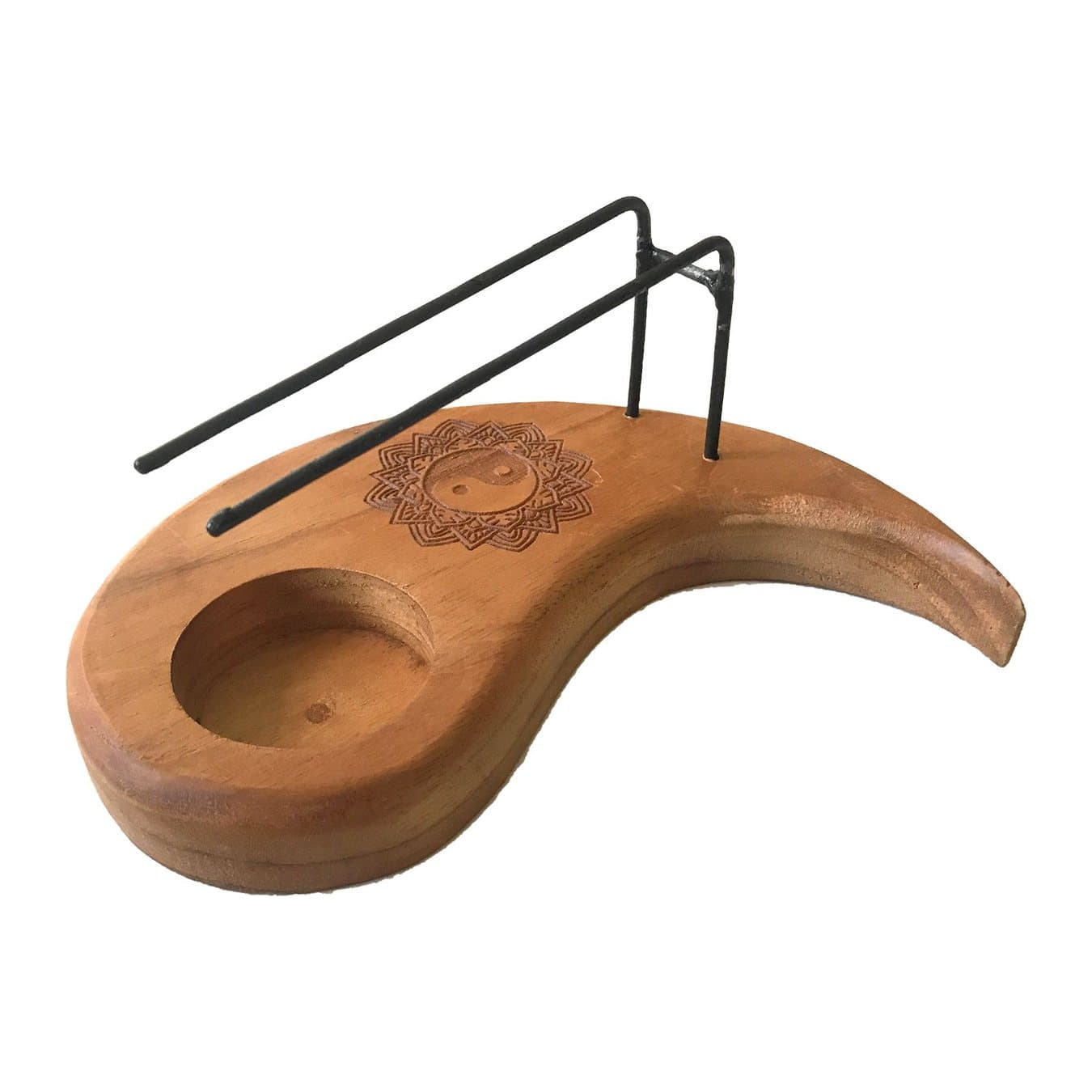 Teardrop teak wood palo santo heater with a Yin and Yang design