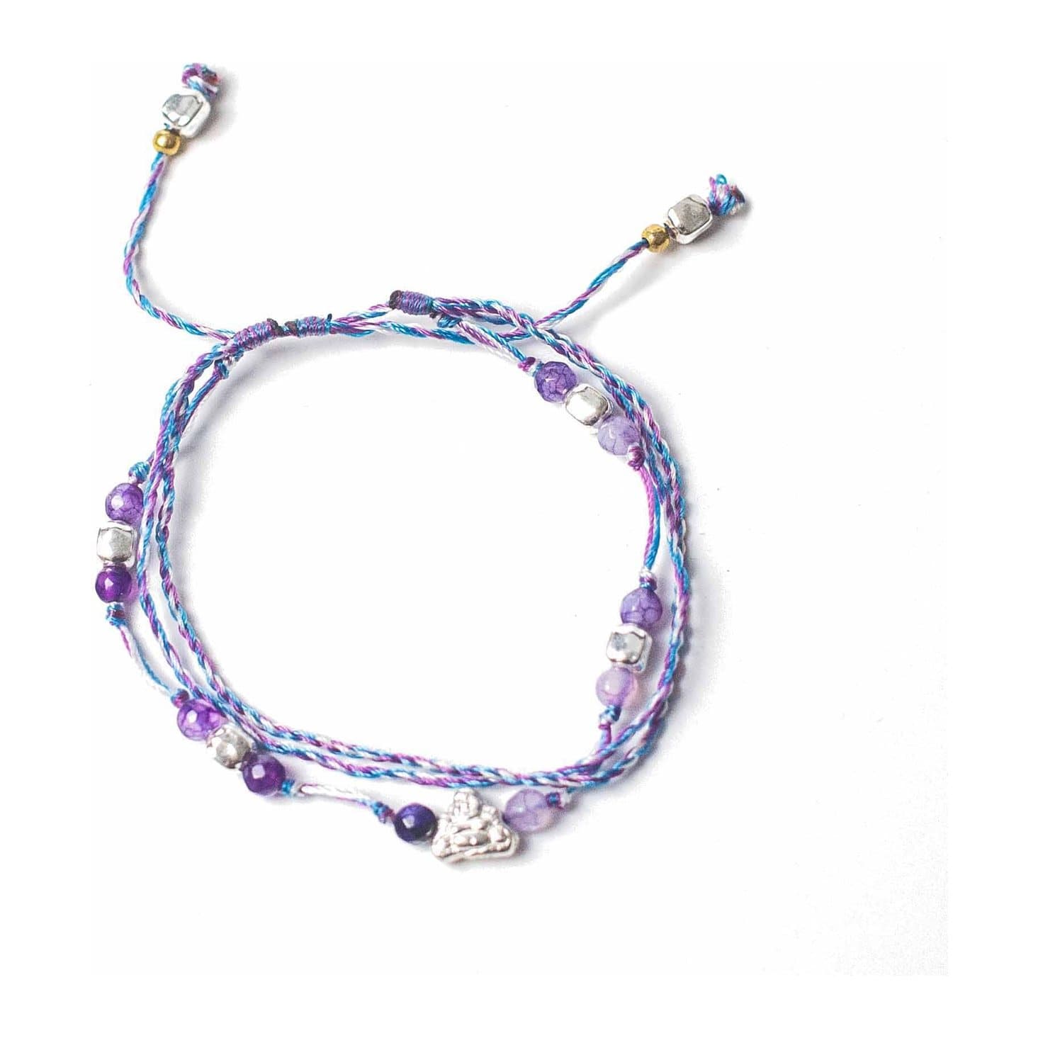 String bracelet with a silver charm and beads
