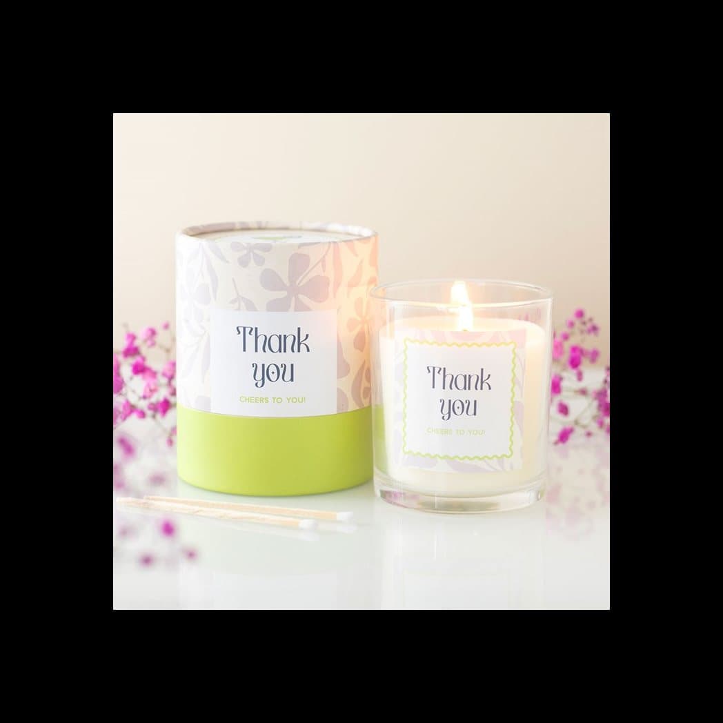 Thank You spicy margarita scented candle in a colour cardboard box