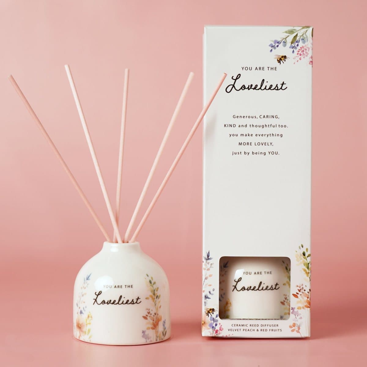 Cottage Garden floral-inspired ceramic reed diffuser with natural reeds