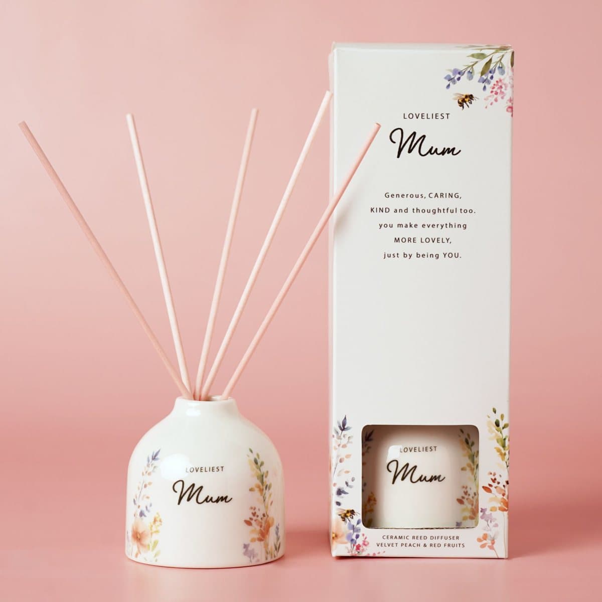Cottage Garden floral-inspired ceramic reed diffuser with natural reeds