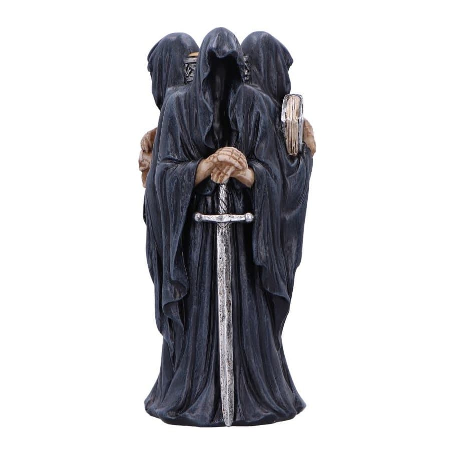 Resin gothic candle holder with three robed, hooded figures around a central holder