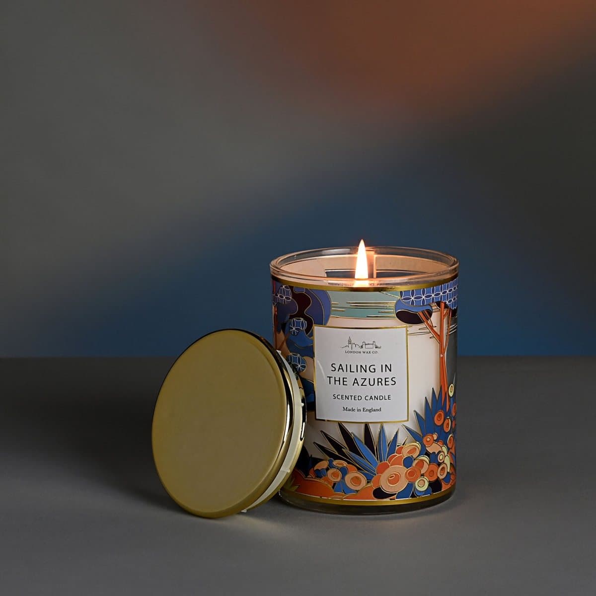 Sailing in The Azures candle in a floral glass jar