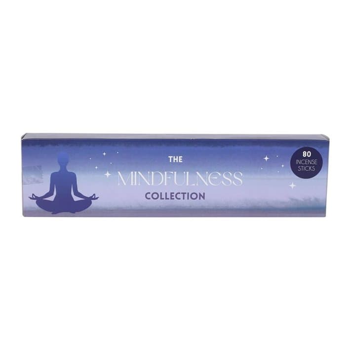 Cardboard display box holding four packs of Mindfulness Collection incense sticks