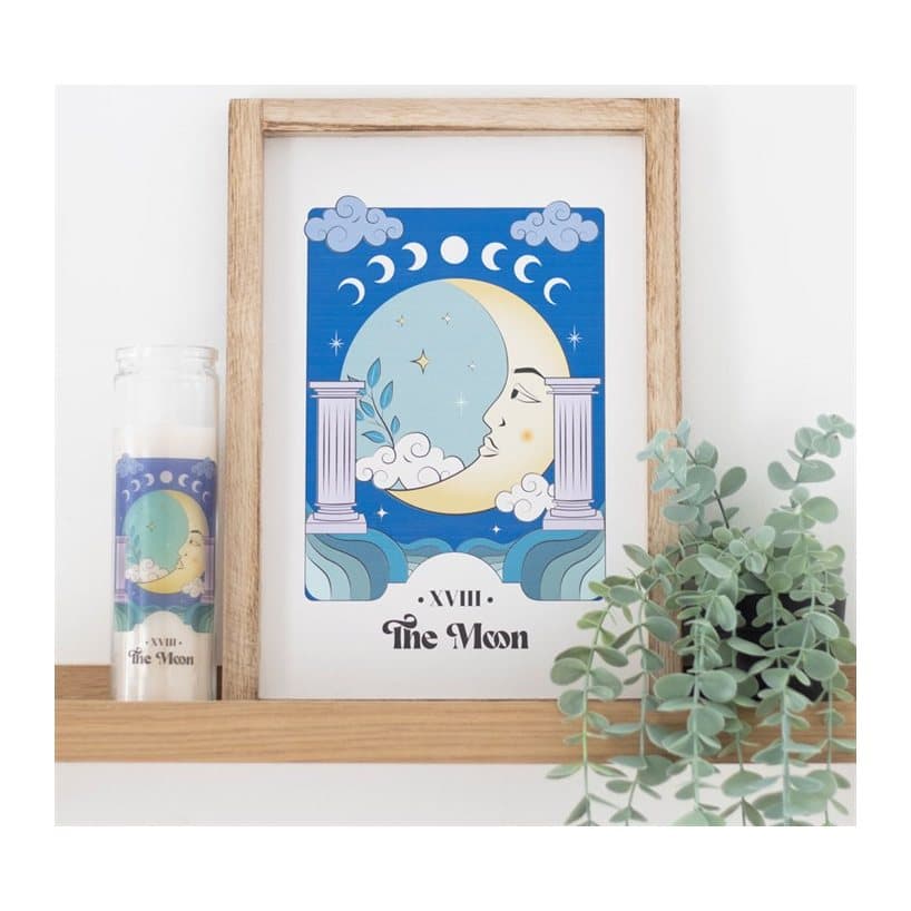 Framed celestial art print of The Moon tarot card
