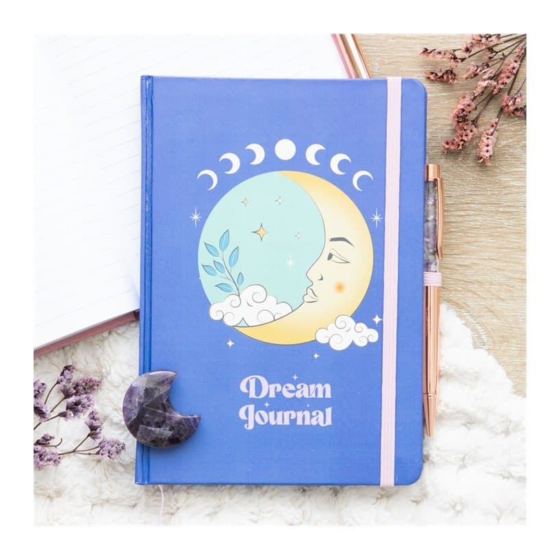 The Moon themed dream journal with an amethyst pen