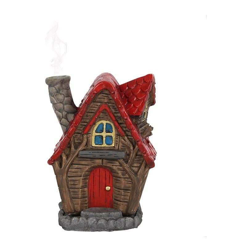 Little house-shaped incense cone burner with a tiny fairy chimney
