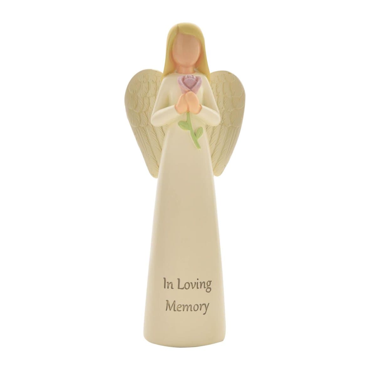 Cream hand painted angel figurine with In Loving Memory engraved sentiment