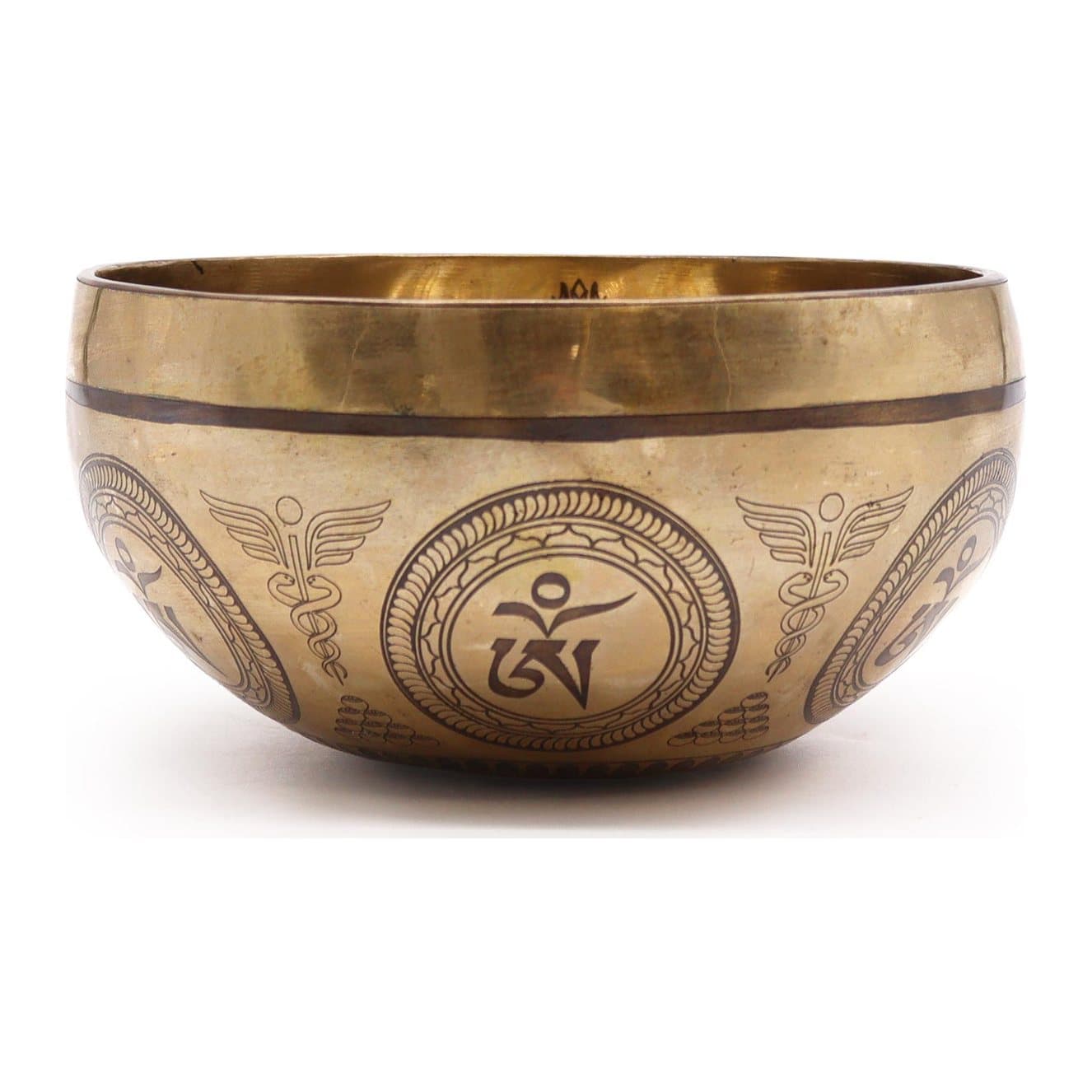 Tibetan singing bowl engraved with the Bodhi Tree Buddha