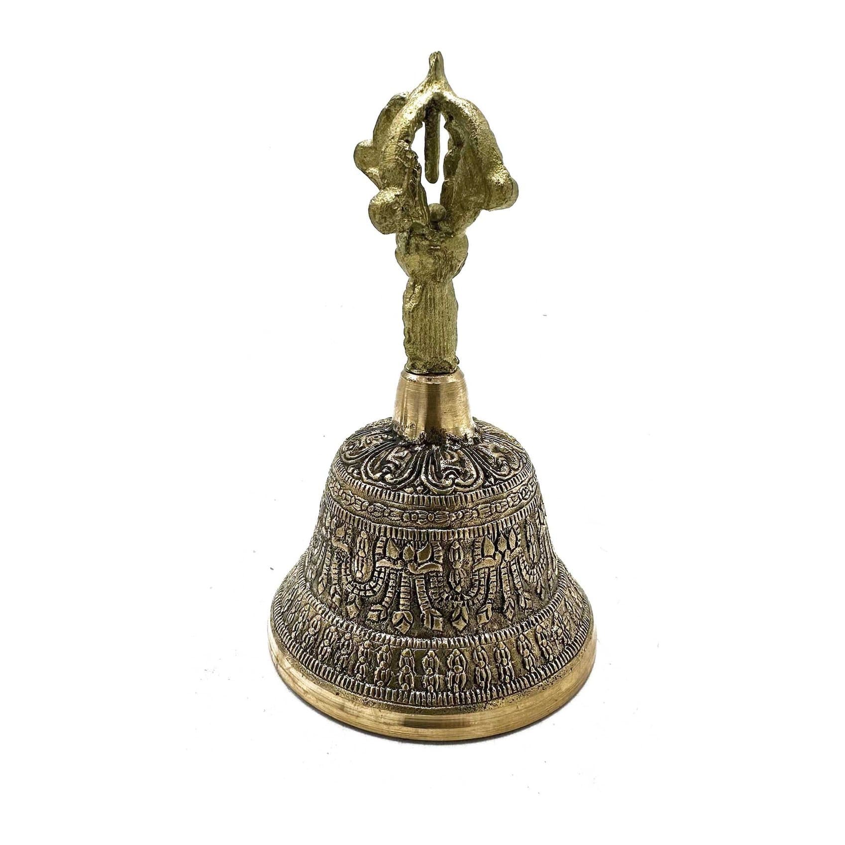 Large brass Tibetan tingsha bell with Tibetan symbols
