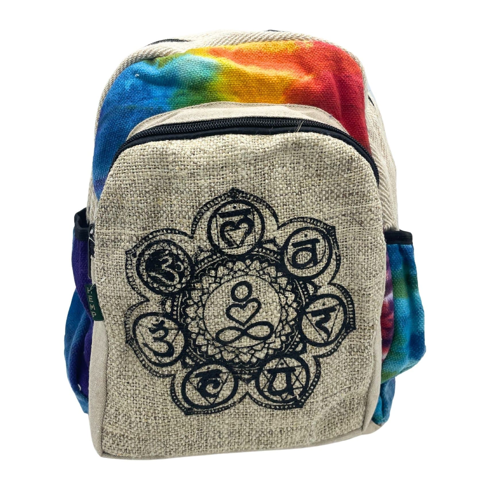 Medium tie-dye hemp backpack in a 7 chakra design