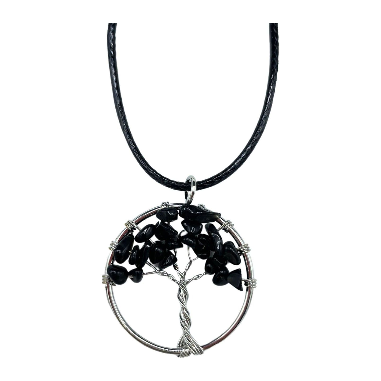 Tree of Life pendant with a black agate gemstone