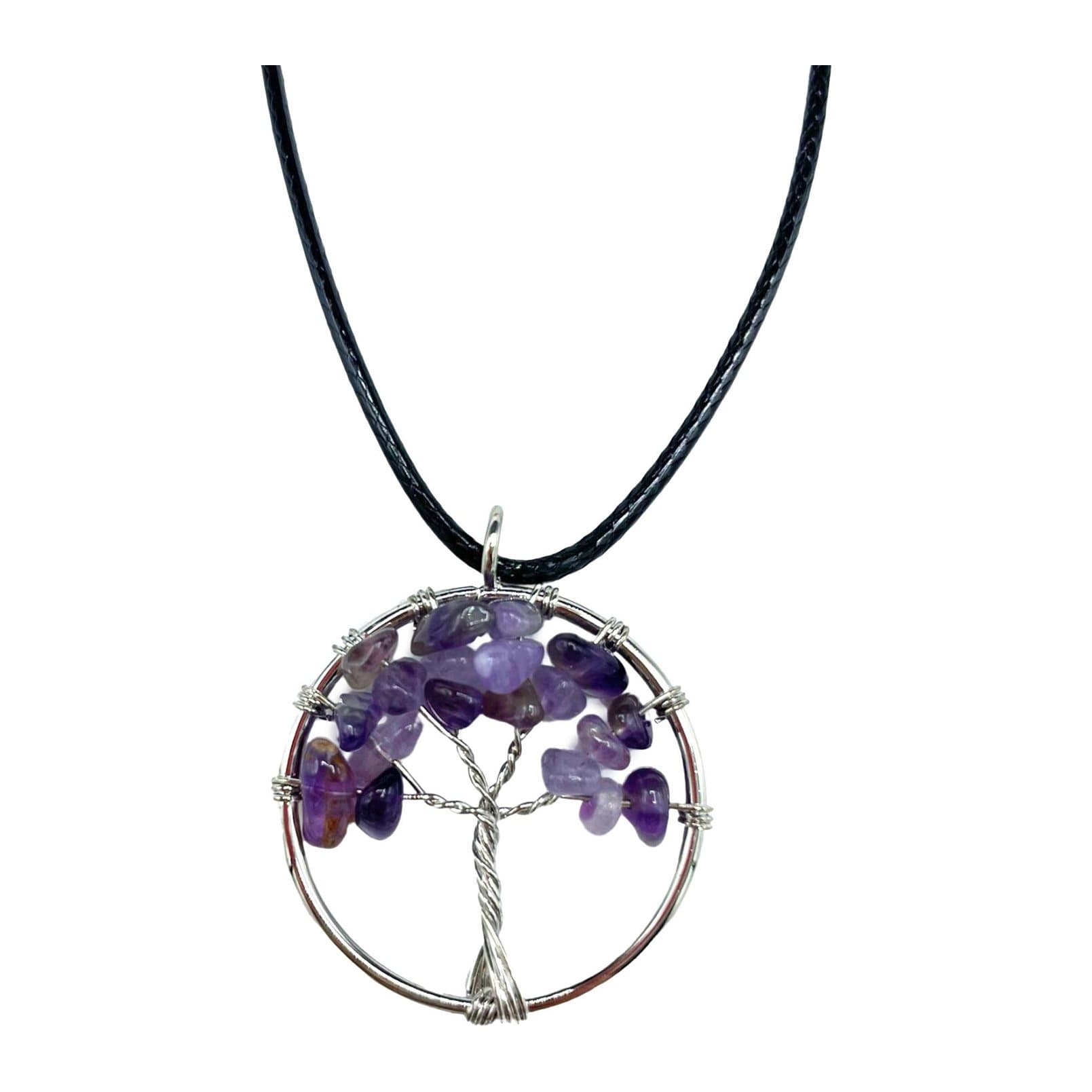 Tree of Life pendant with branches around a purple amethyst gemstone