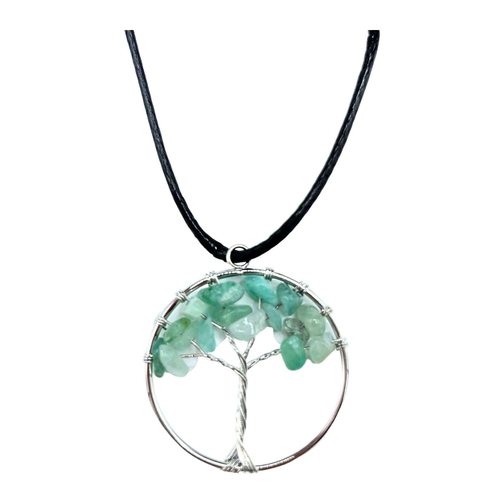 Tree of Life pendant with branches around a green jade gemstone