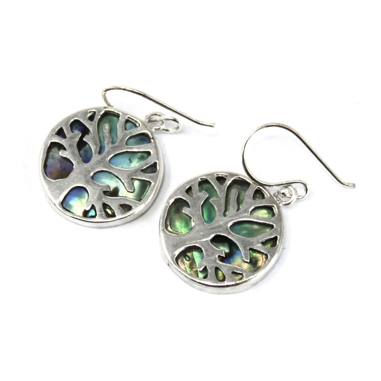 Small silver Tree of Life earrings with abalone