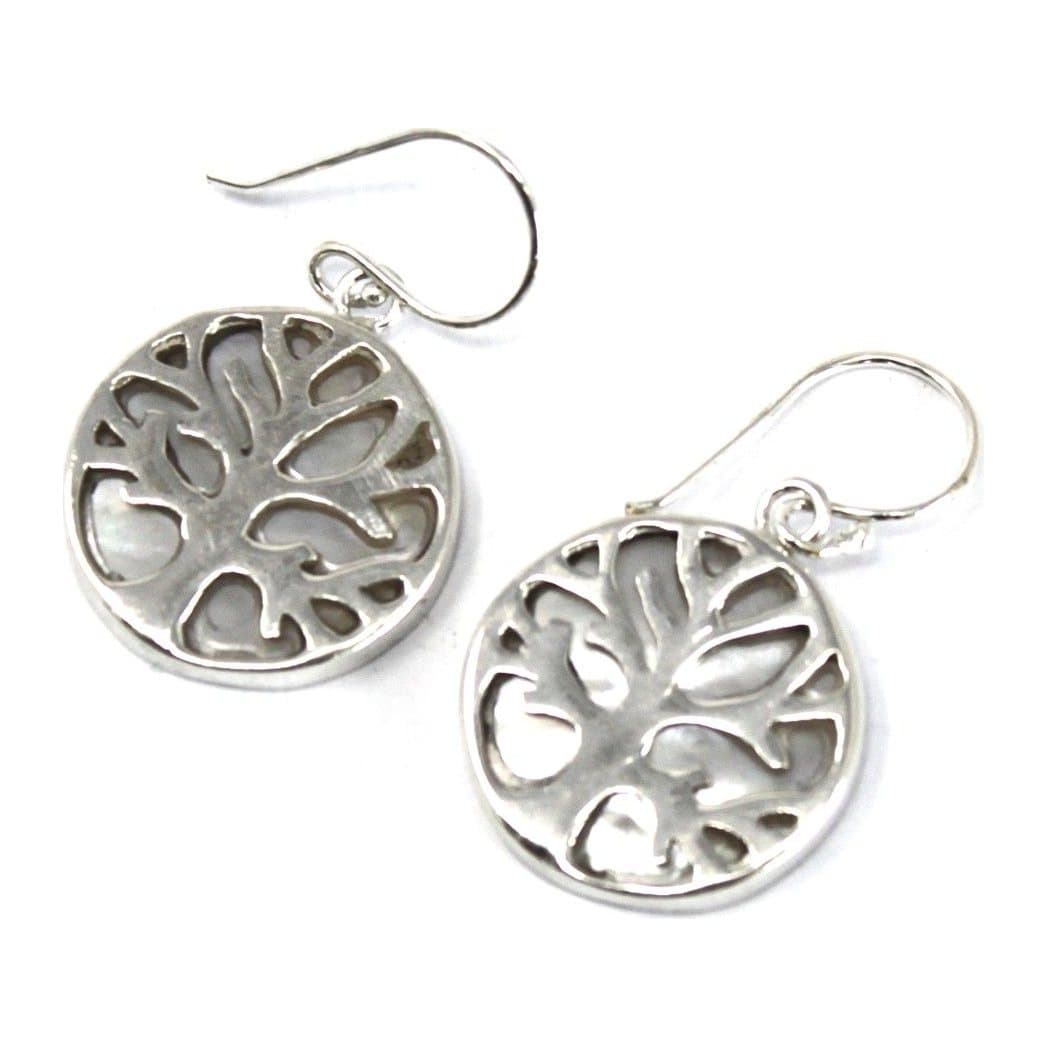 Silver Tree of Life earrings with mother of pearl