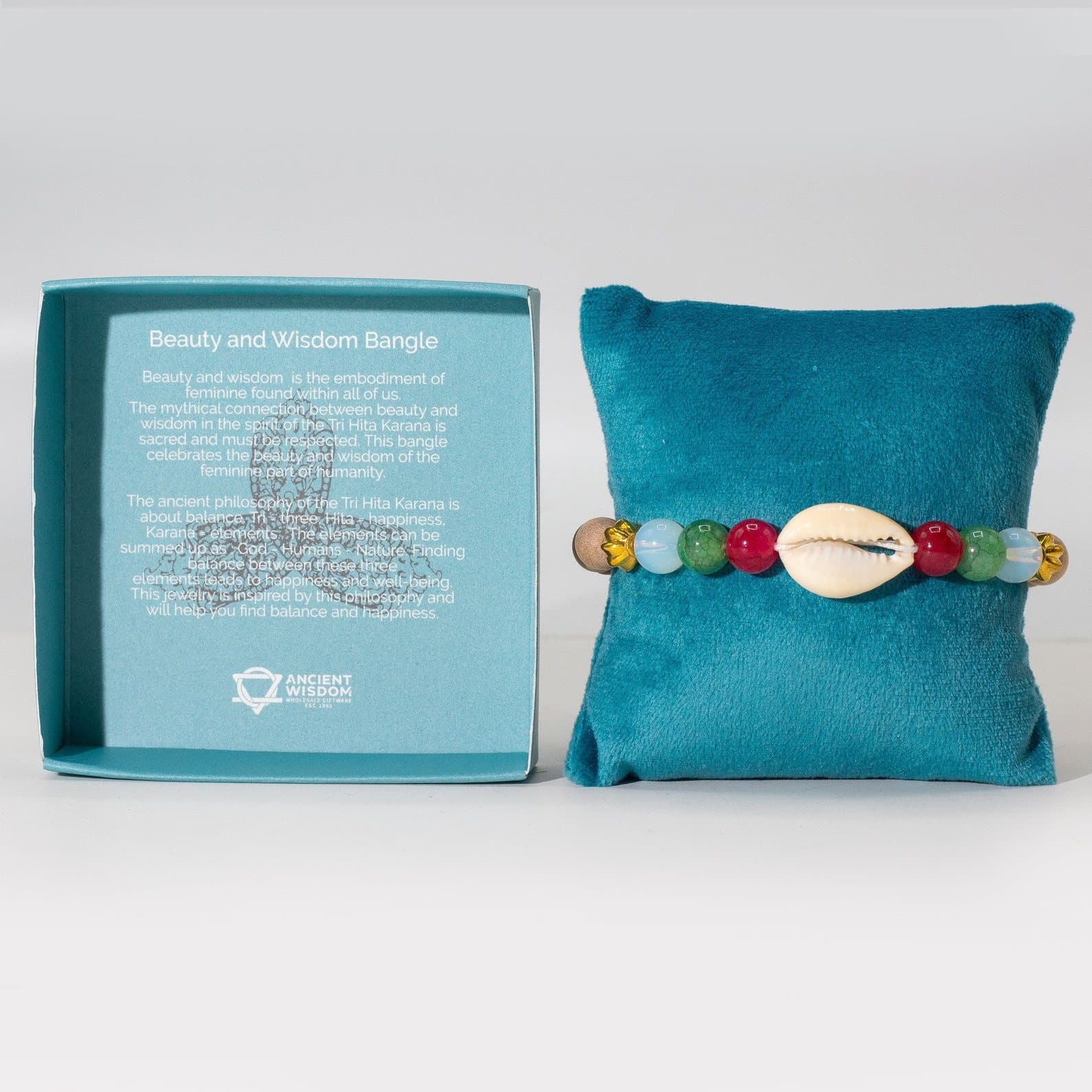Tri Hita Karana bangle in white, black and grey beads