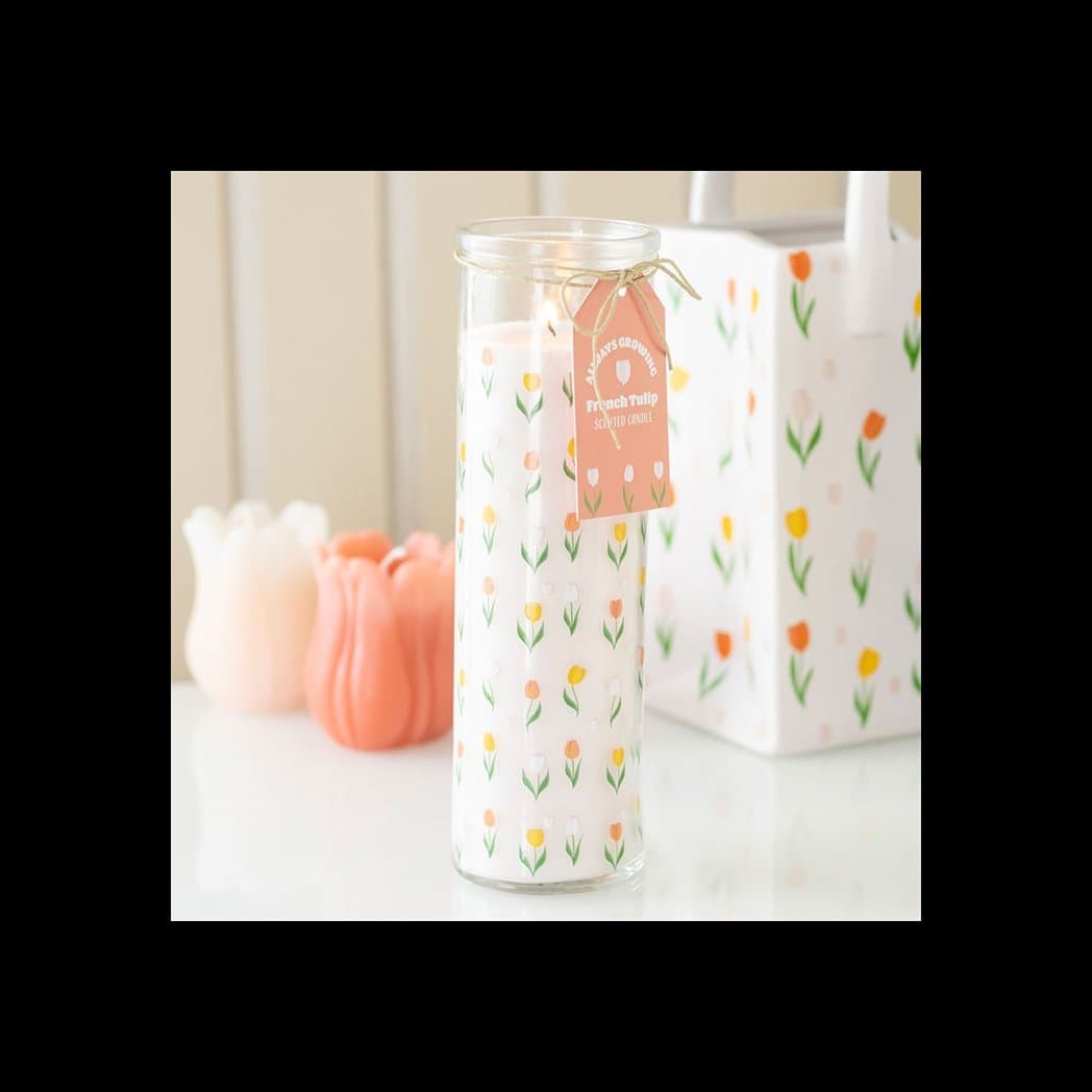 Glass tube candle with a tulip pattern and French tulip fragrance