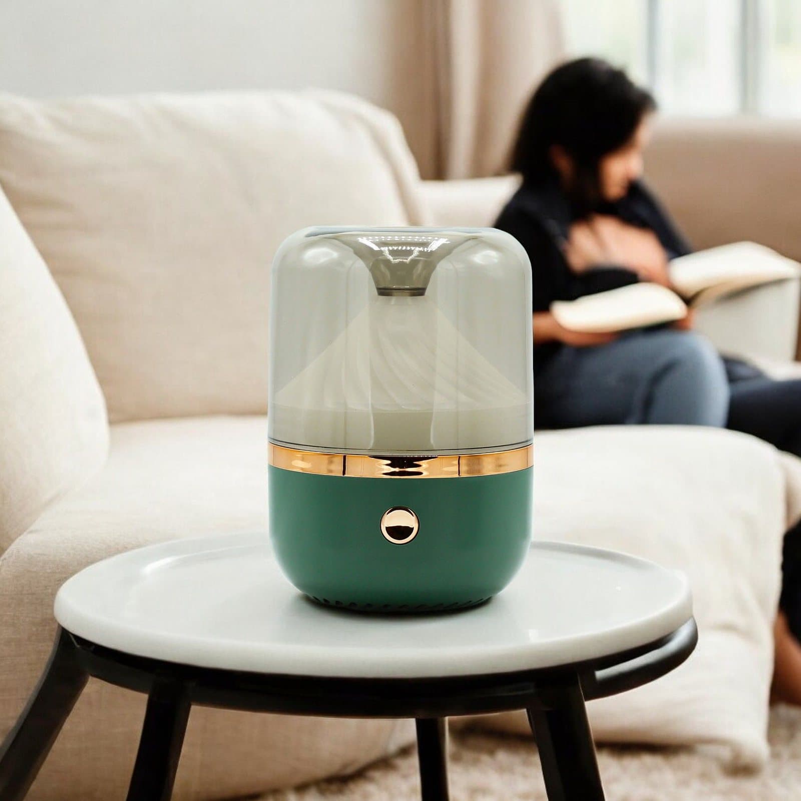 Bronze aroma diffuser in green or white with colour-change light